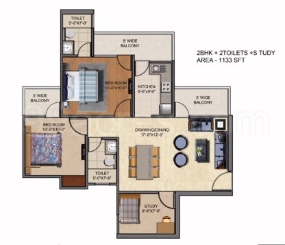 The floor plan size of Rajhans Residency 2 BHK Flat is 1143 sq ft.